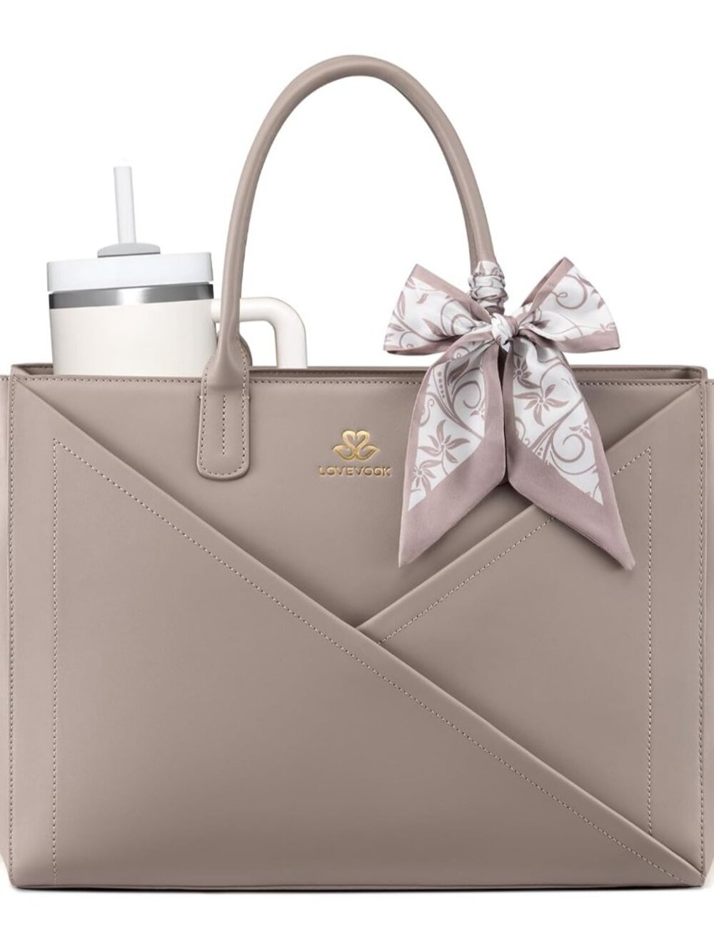 Laptop Work Tote Bag for Women with Large Cup Holder, 15.6 Inch